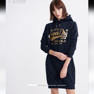 Superdry Black Sweatshirt Hoodie Dress With Core Graphic